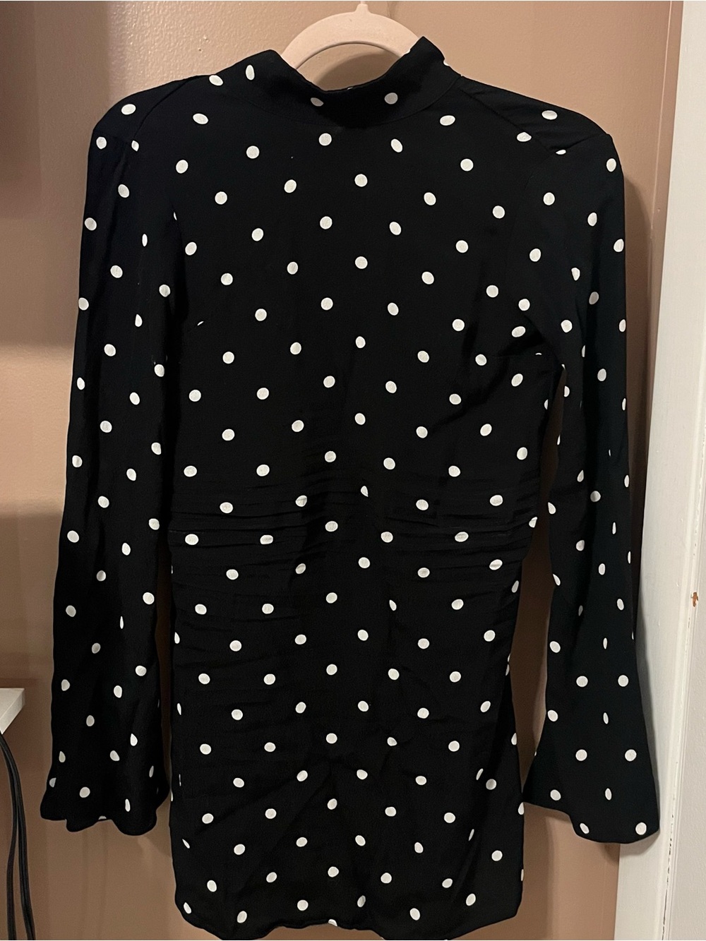 H&M Black & White Polka Dot Long Sleeve Open Back High Neck Dress